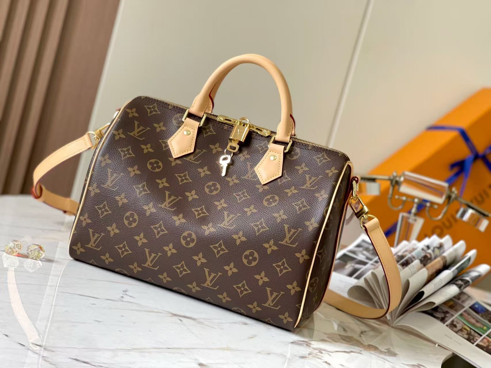 Louis Vuitton 2026 Speedy Bandouliere Bag 30cm Brown Beige Monogram Canvas Leather