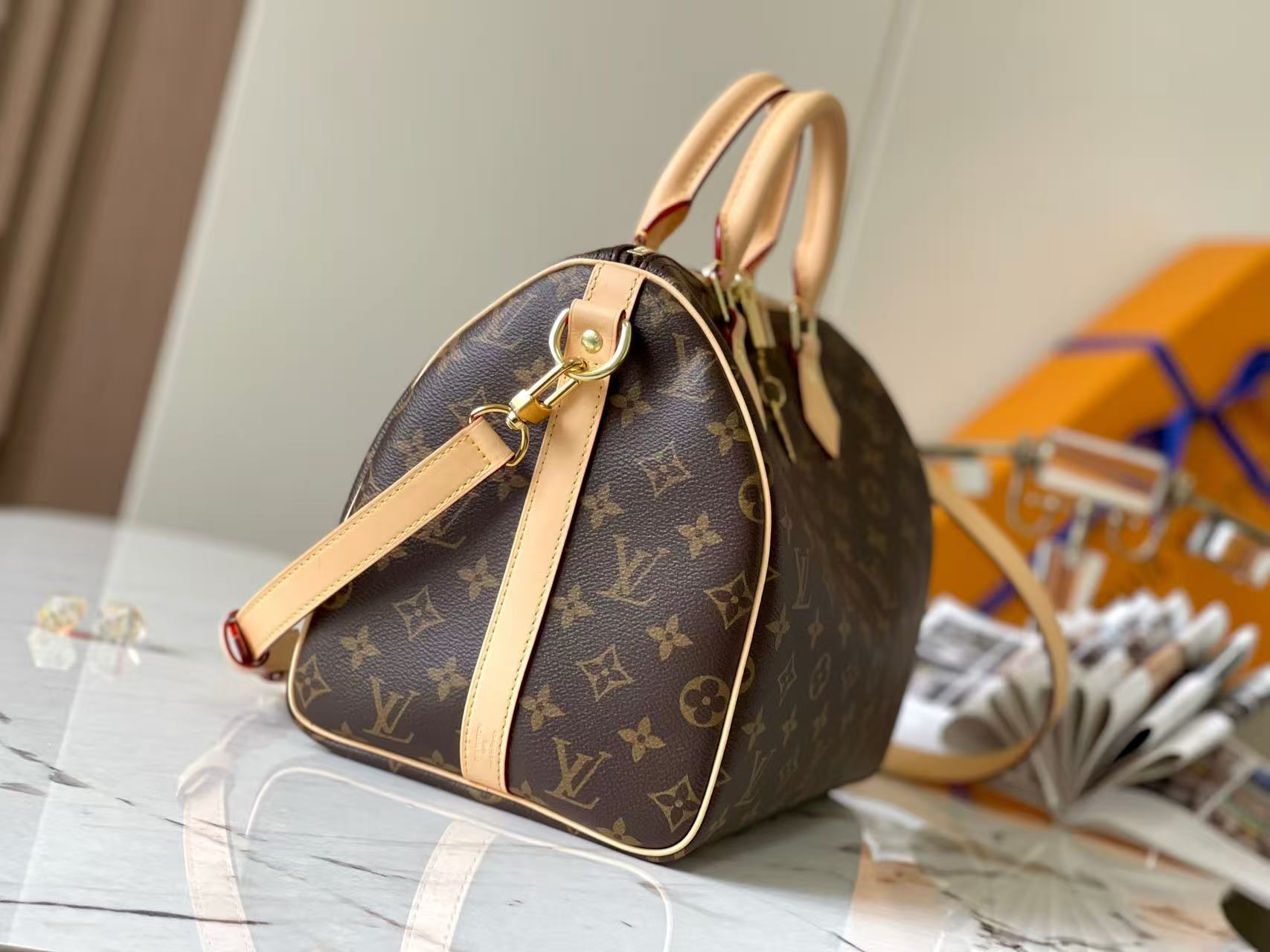 Louis Vuitton 2026 Speedy Bandouliere Bag 30cm Brown Beige Monogram Canvas Leather