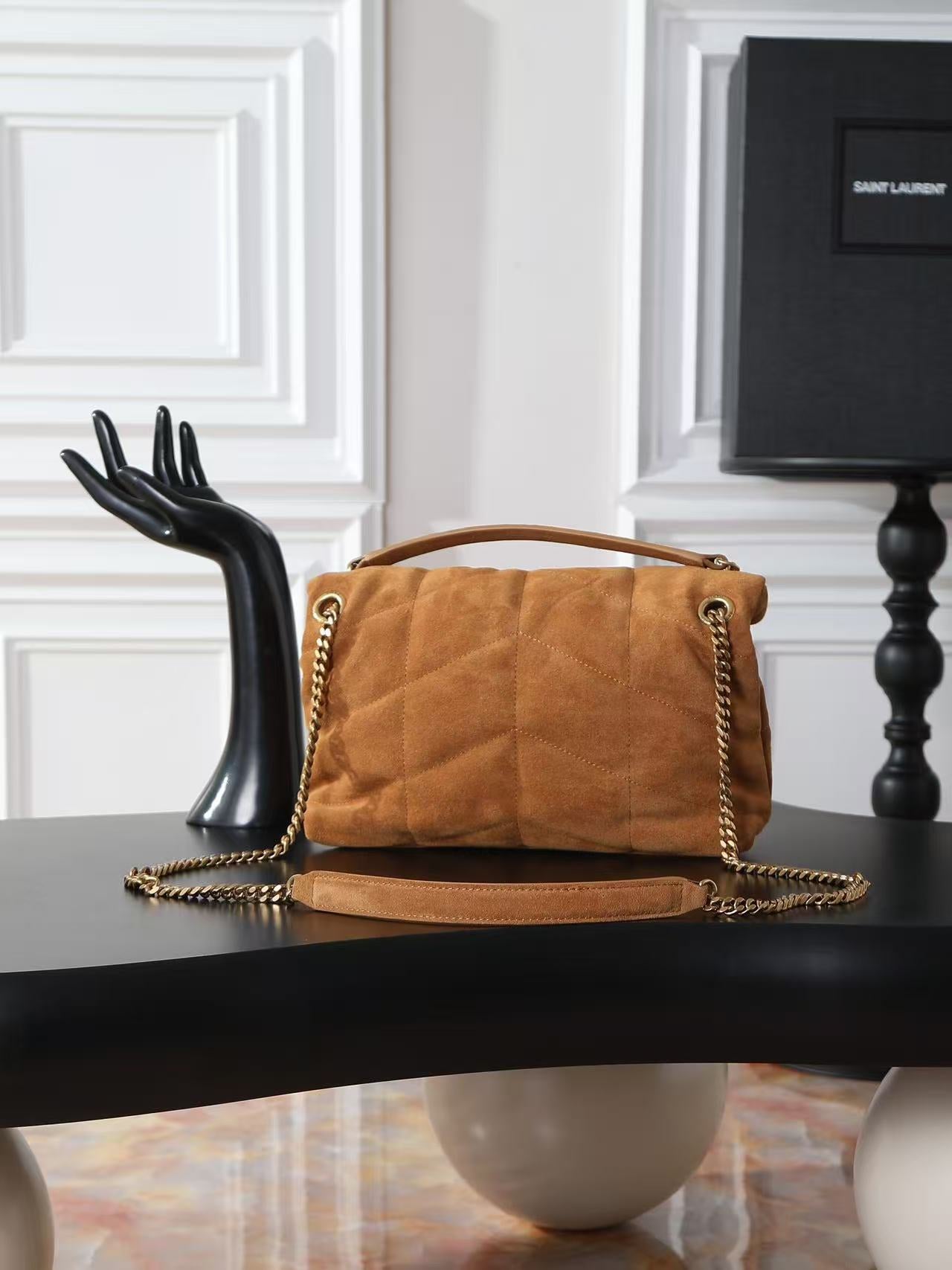 YSL 2026 Puffer Bag 29cm Brown Suede