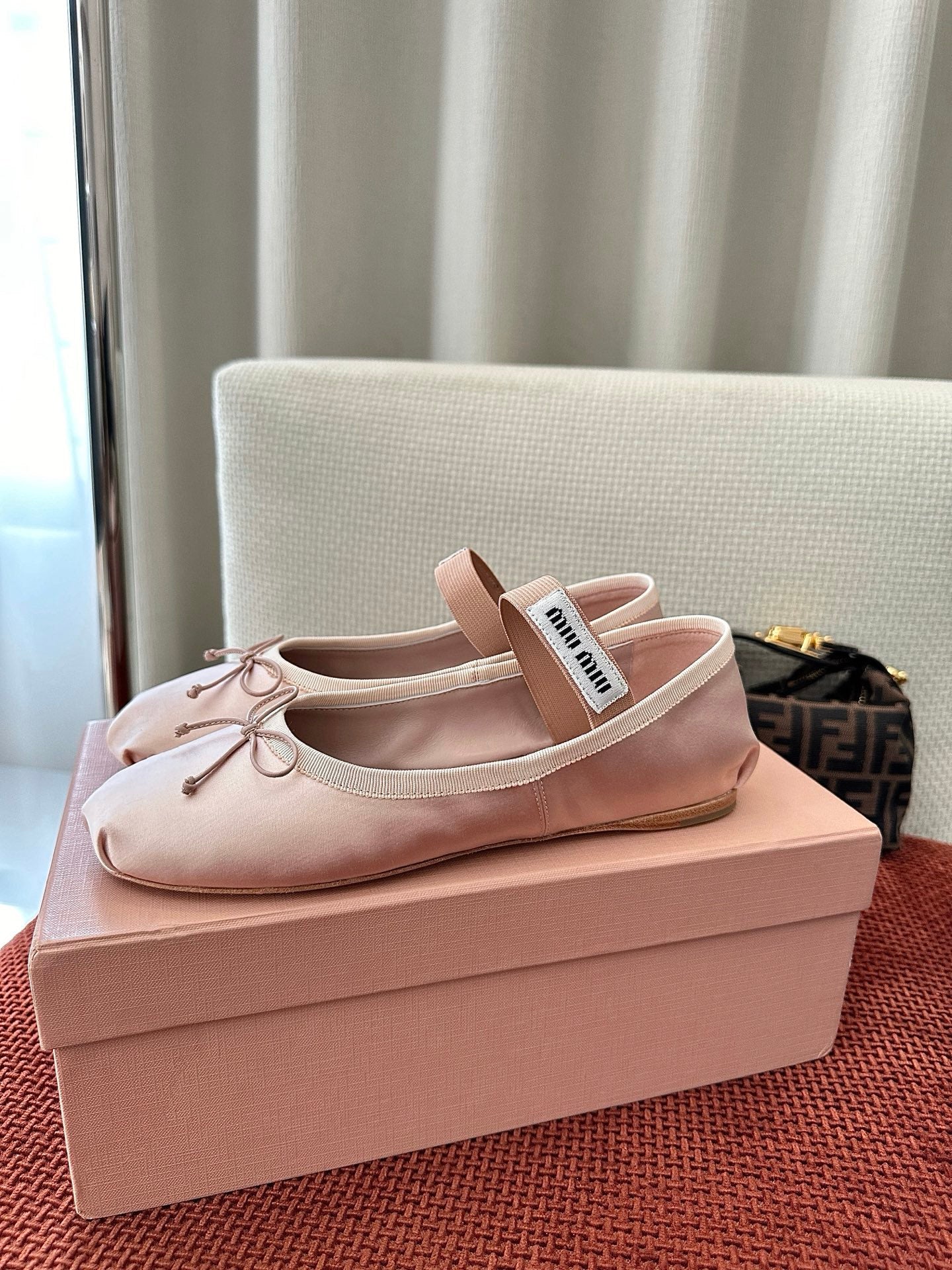 Miumiu 2026 Bow Ballet Flat Satin Leather