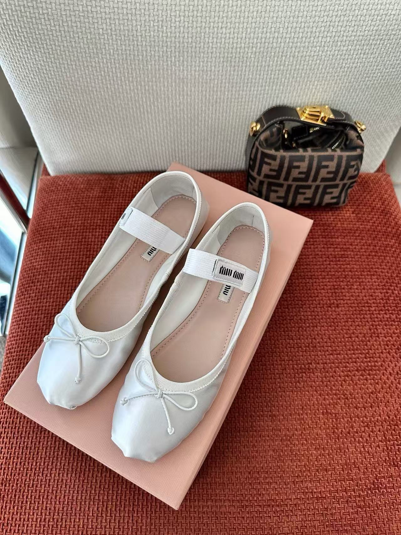 Miumiu 2026 Bow Ballet Flat Satin Leather