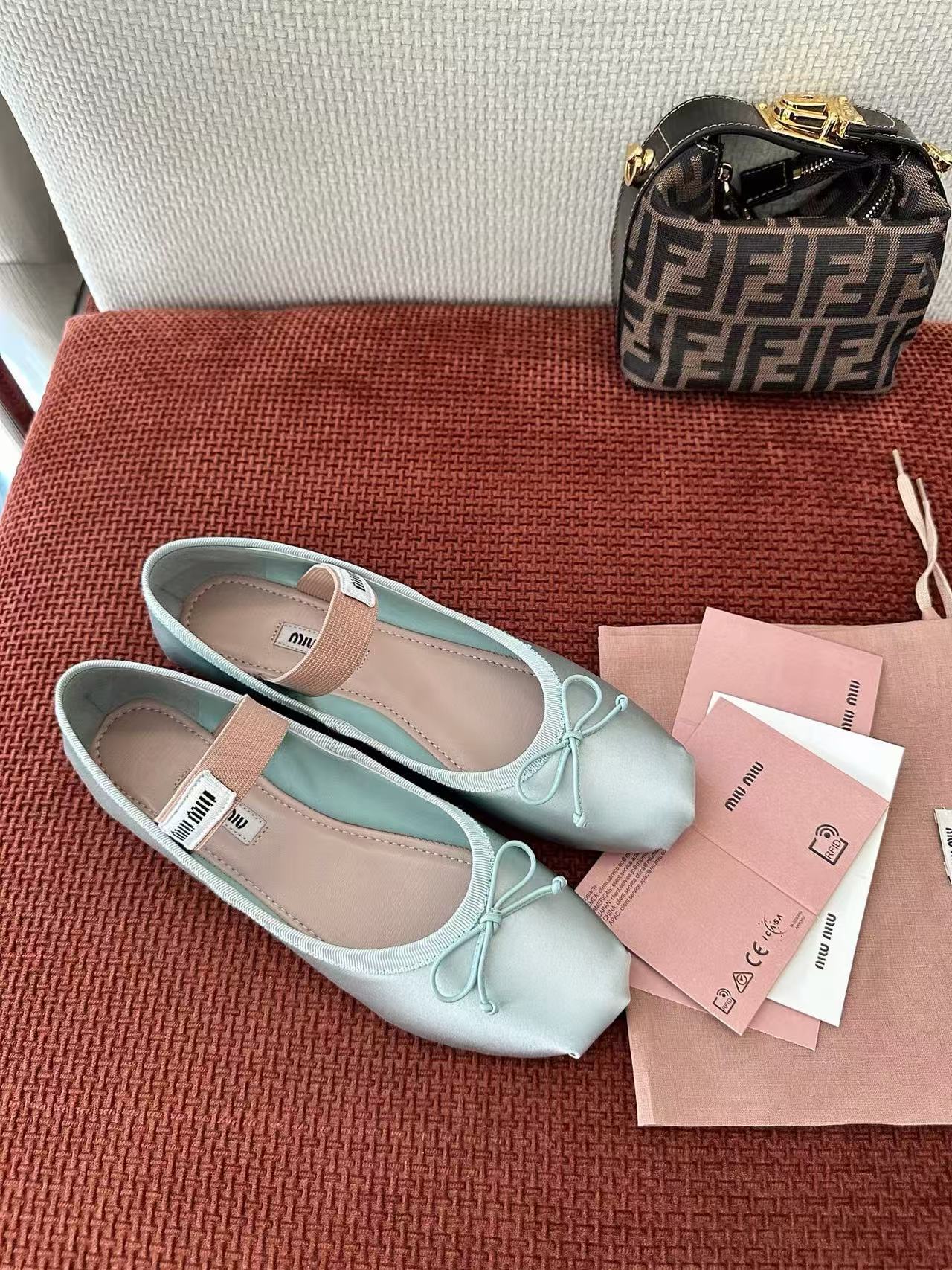 Miumiu 2026 Bow Ballet Flat Satin Leather