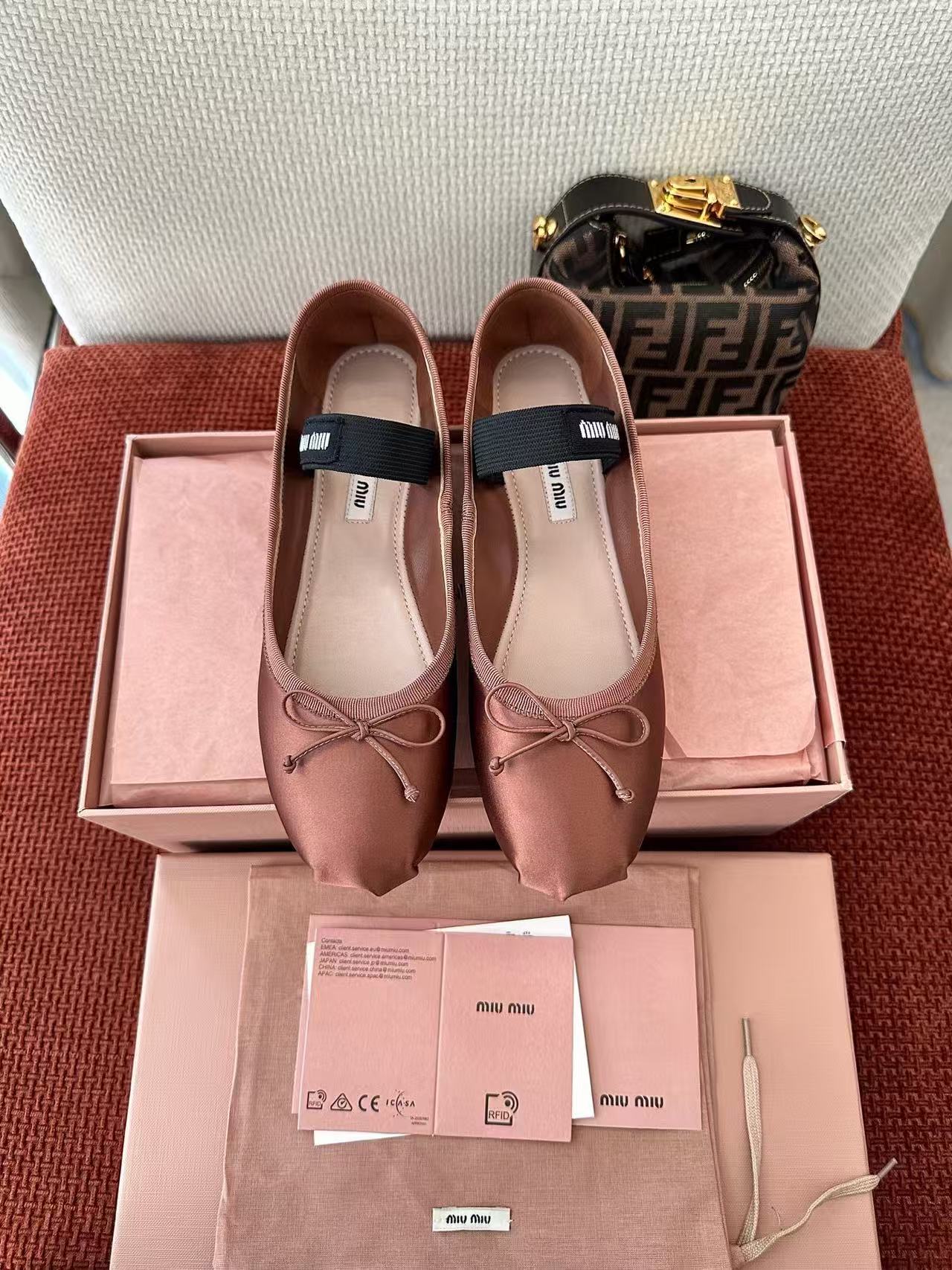 Miumiu 2026 Bow Ballet Flat Satin Leather