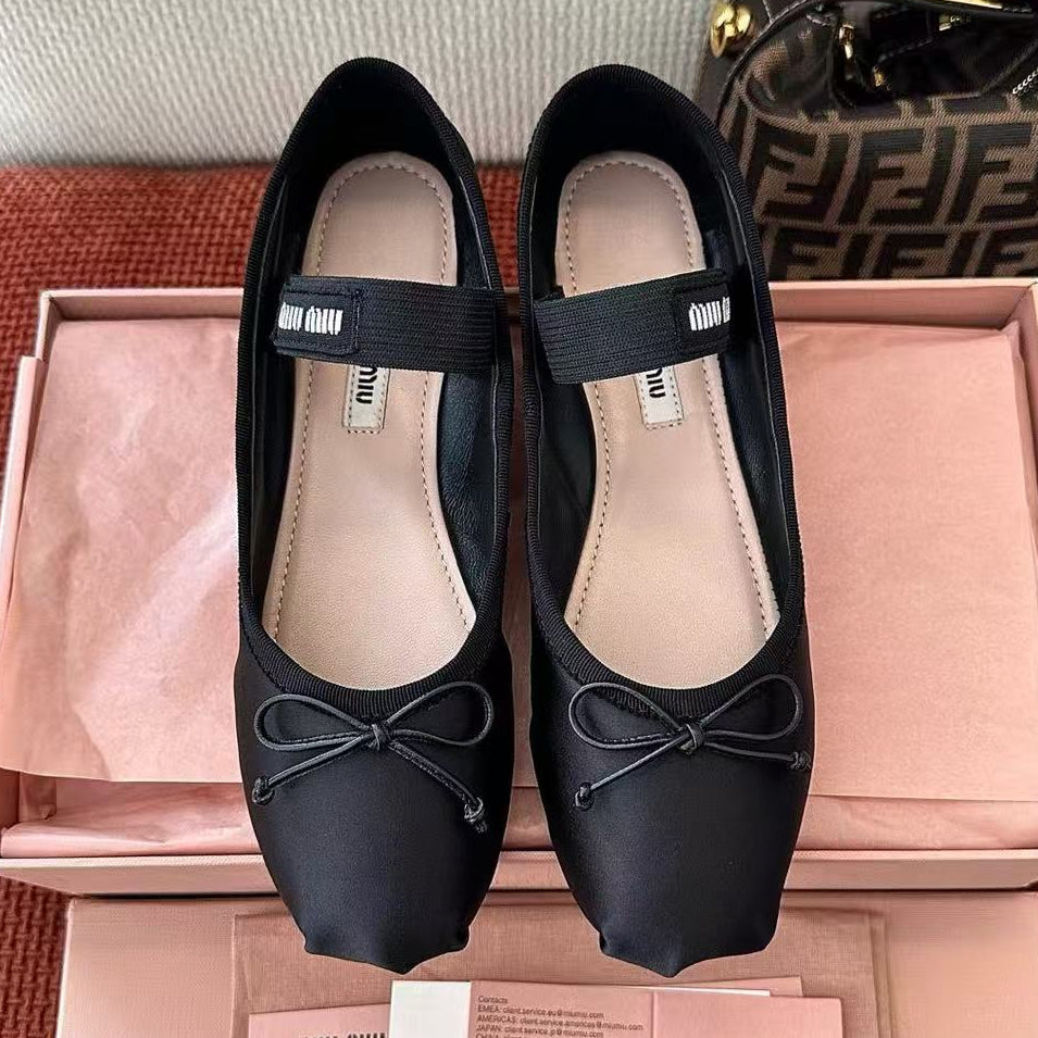 Miumiu 2026 Bow Ballet Flat Satin Leather