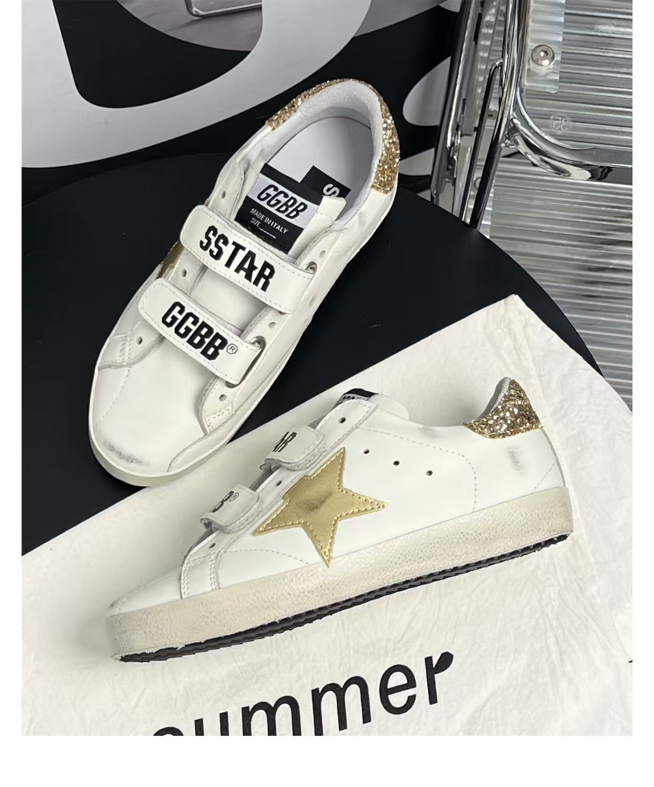 Golden Goose 2026 Old School With Gold Star Laminated Leather