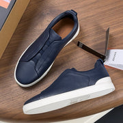 Zegna 2026 Triple Stitch Sneaker Navy Blue White Sheepskin