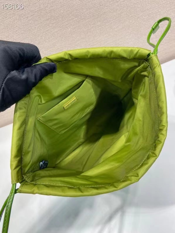 Prada 2026 Wish Drawstring Bag 35cm Green Re-Nylon