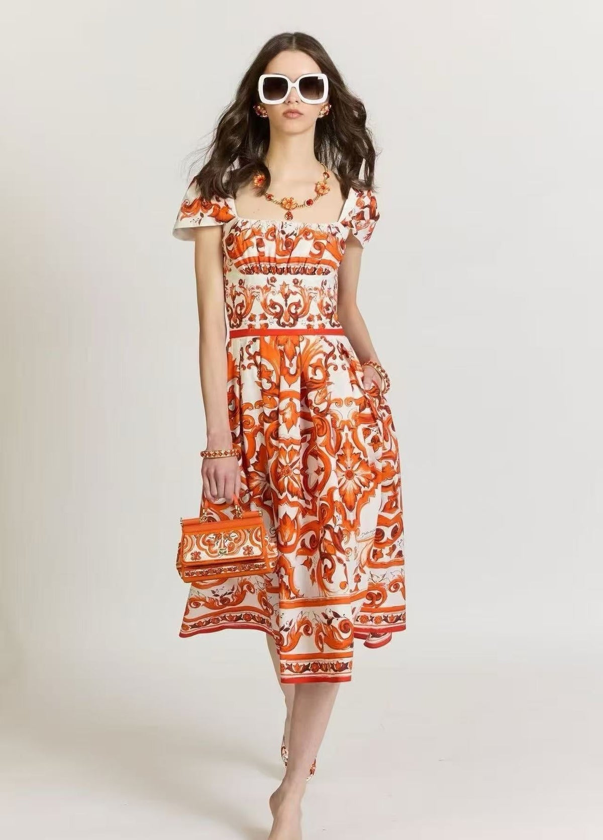 Dolce & Gabbana 2026 Majolica-print Poplin Dress Multicolors Cotton