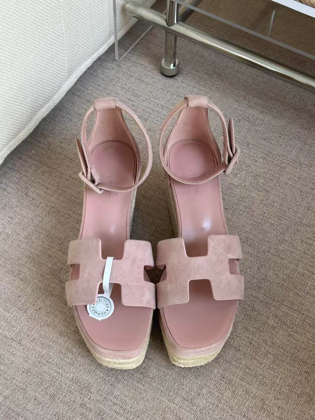 Hermes 2026 Elda Espadrille Pink Suede Leather