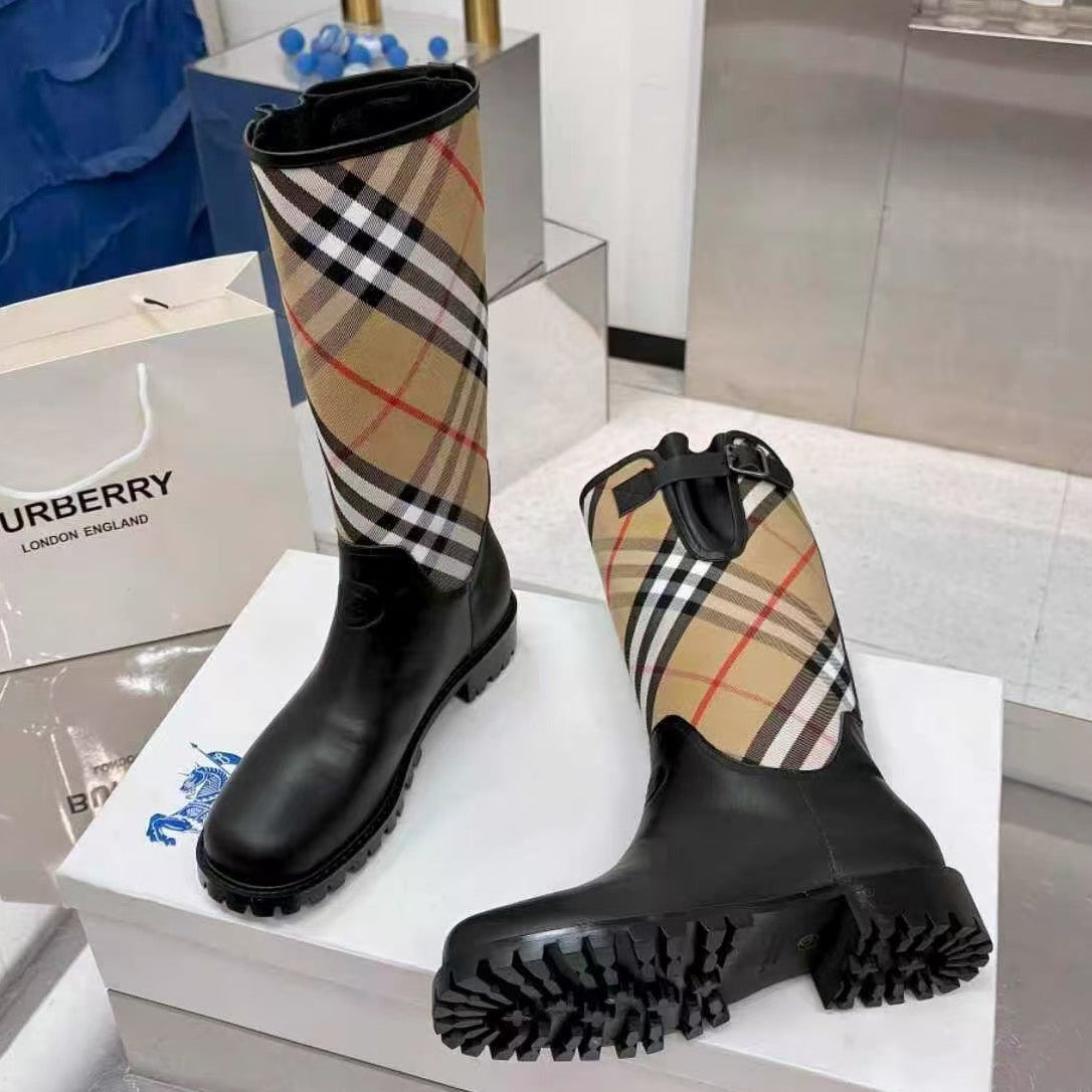 Burberry 2026 Marsh Stamp High Boots Black Beige Rubber Nylon