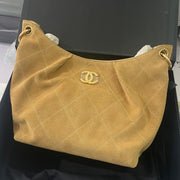 Chanel 2025 Hobo Bag 31cm Beige Suede With Gold Hardware 320287