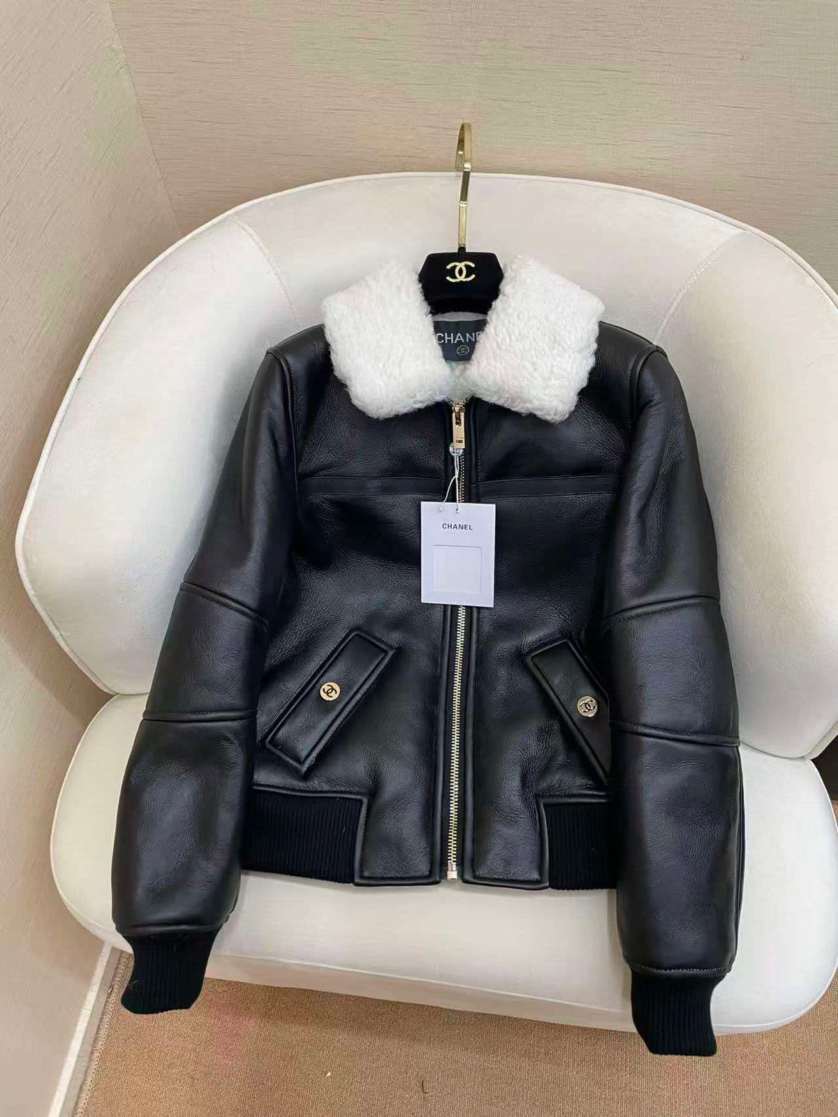 Chanel 2026 Jacket Black Leather With Fur Trim