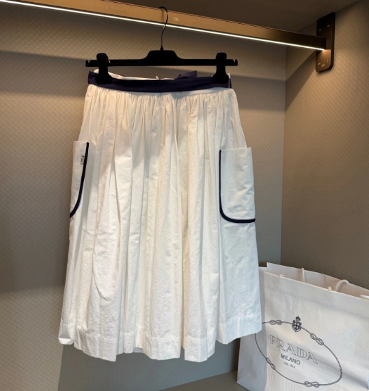 Prada 2026 Slubbed Toile Skirt White Cotton