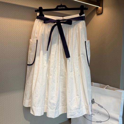 Prada 2026 Slubbed Toile Skirt White Cotton