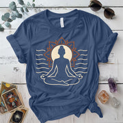 Radiant Lotus Pose T-Shirt Mockup Indigo Blue
