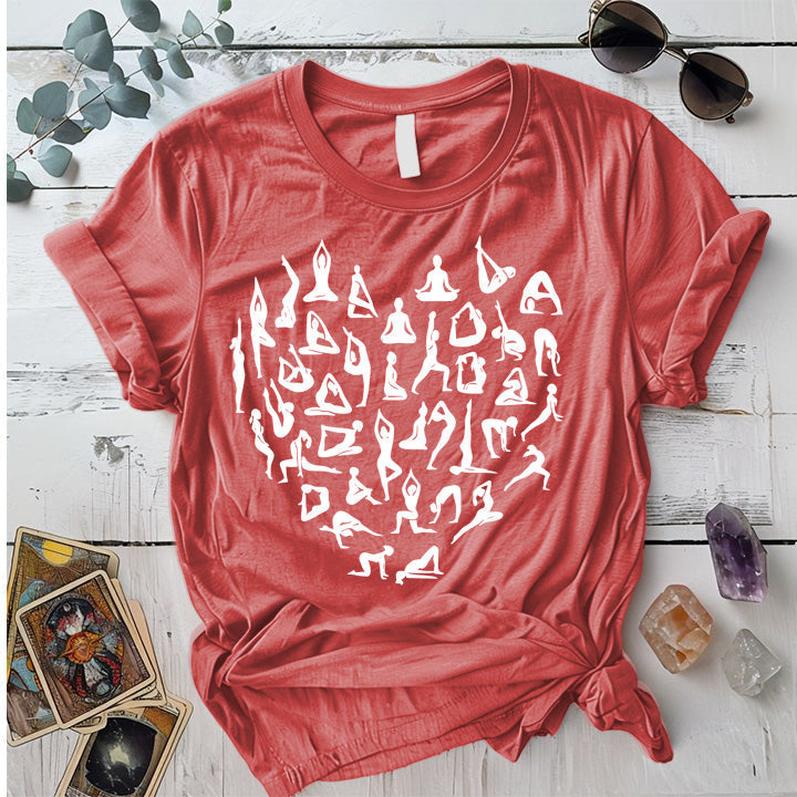 Yoga Poses Heart T-Shirt Mockup Coral Silk