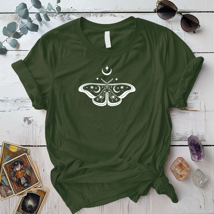 Celestial Butterfly T Shirt Military Green Mockup