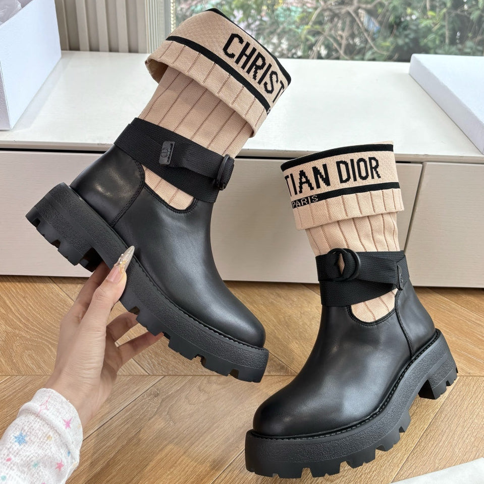 Dior 2026 D-Major Ankle Boots Black Cowhide Knitted 128403