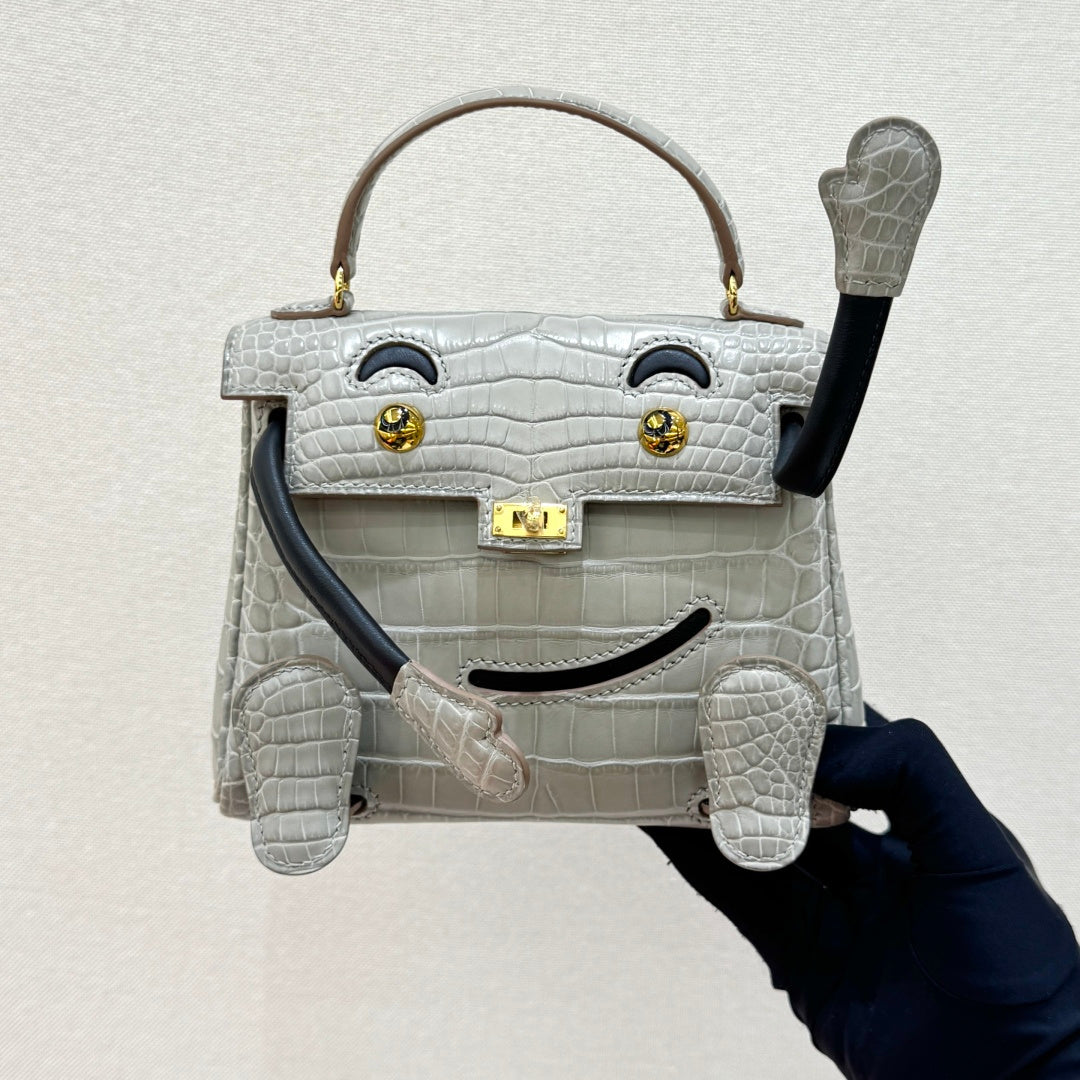 High-end Hermes 2026 Kelly Doll Picto Bag 16cm Crocodile Leather
