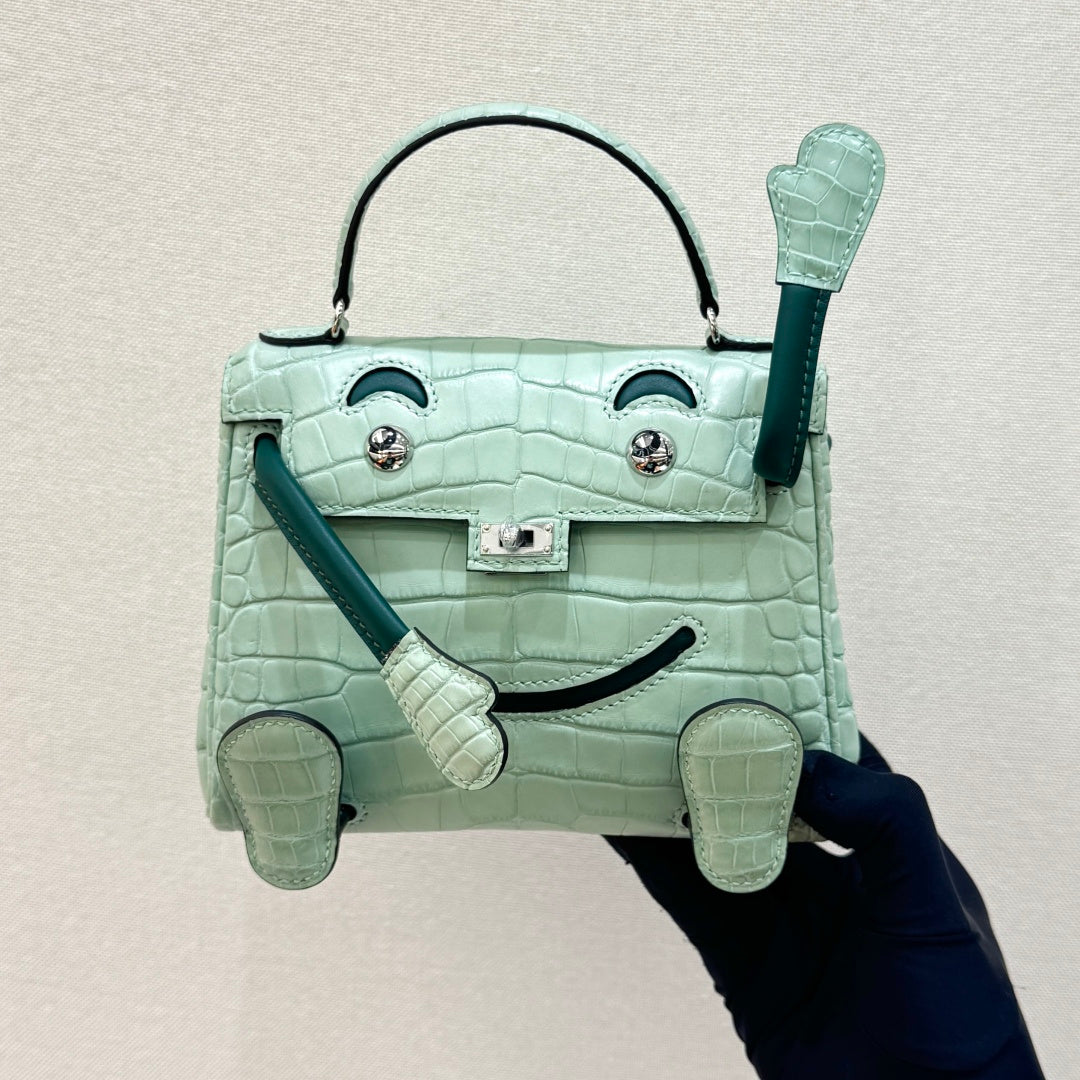 High-end Hermes 2026 Kelly Doll Picto Bag 16cm Crocodile Leather