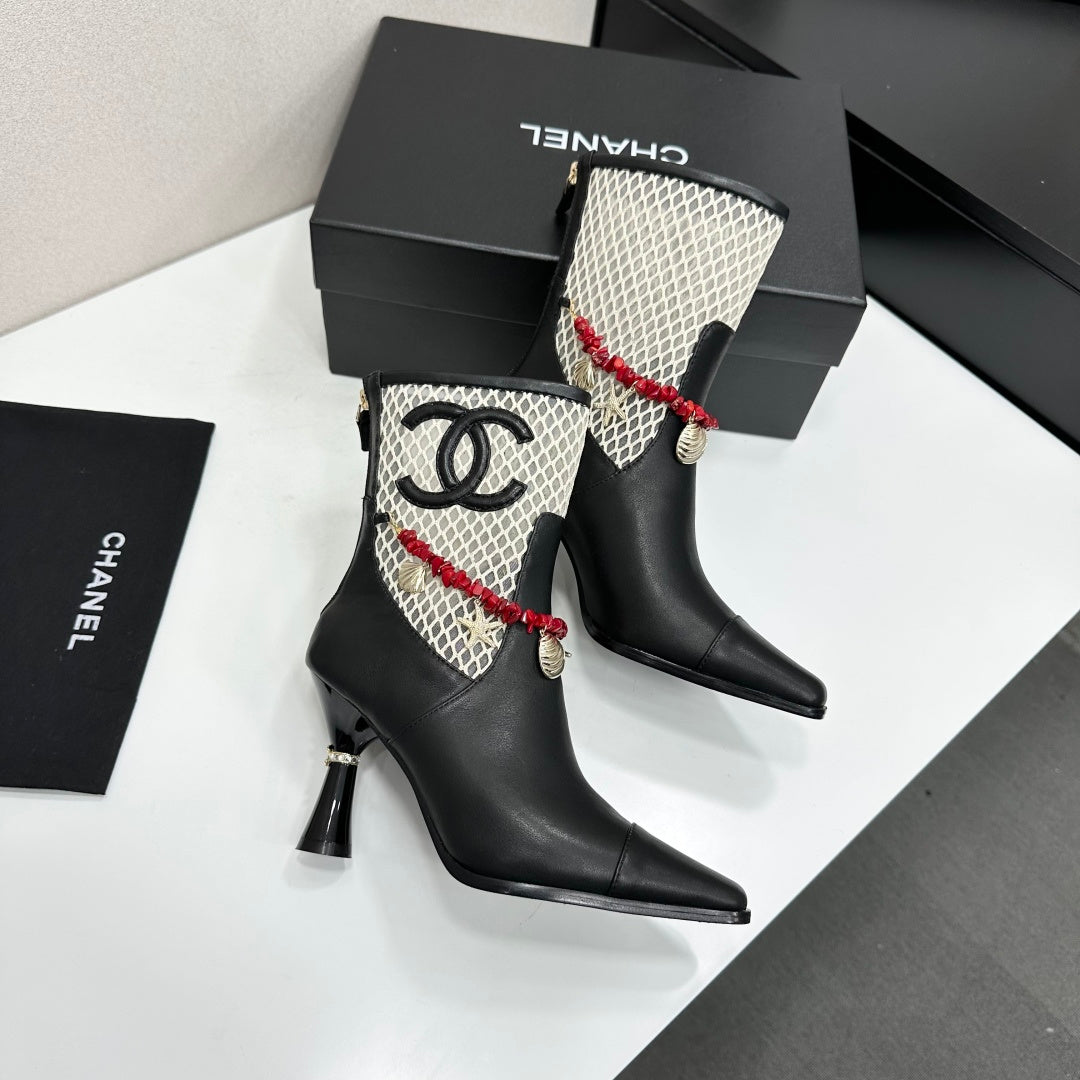 Chanel 2026 Heeled Boots 80mm Mesh Cowhide 944680