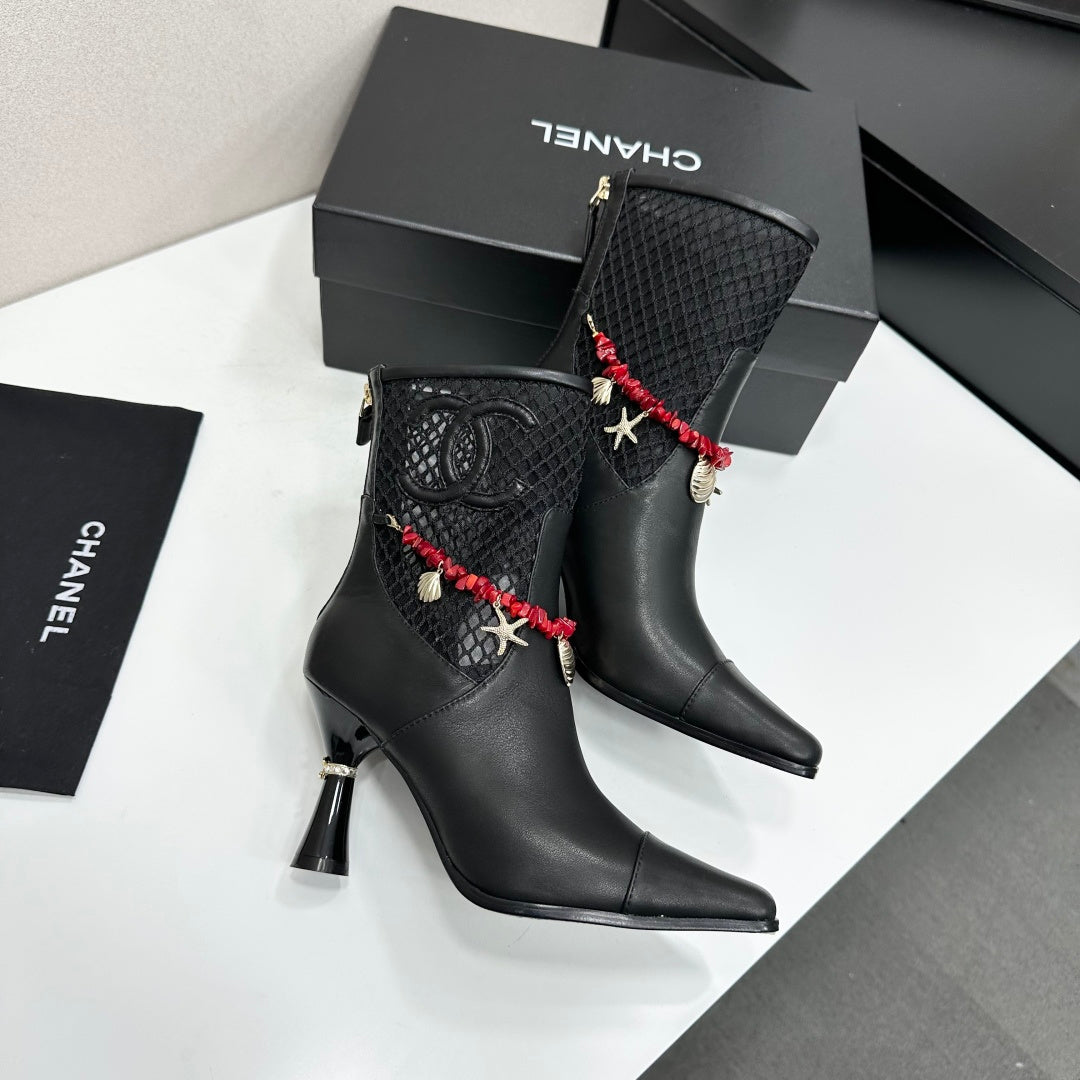 Chanel 2026 Heeled Boots 80mm Mesh Cowhide 944680