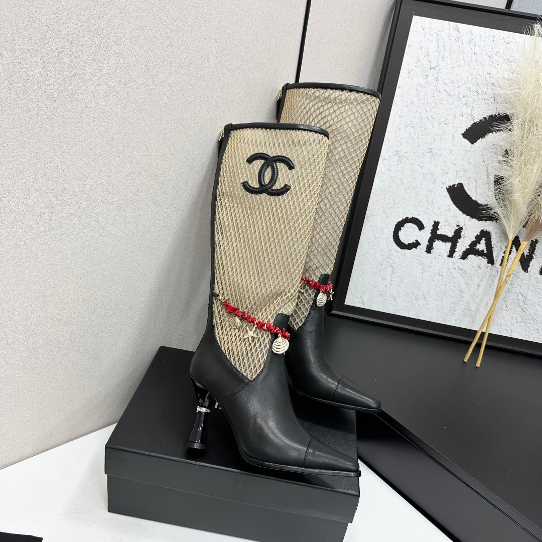 Chanel 2026 Heeled Boots 80mm Mesh Cowhide 944680