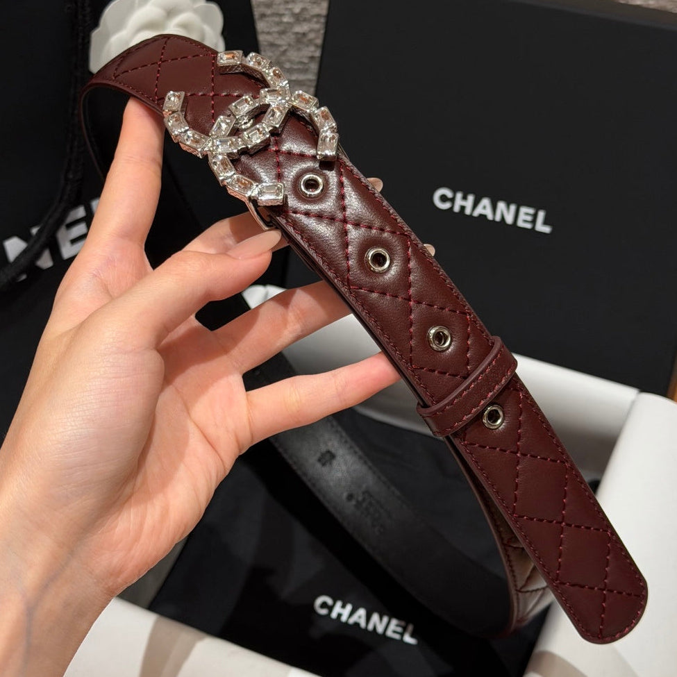 Chanel 2026 Quilted CC Chain Belt Burgundy
