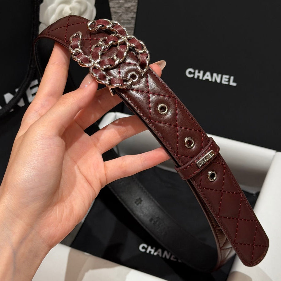 Chanel 2026 Quilted CC Chain Belt Burgundy