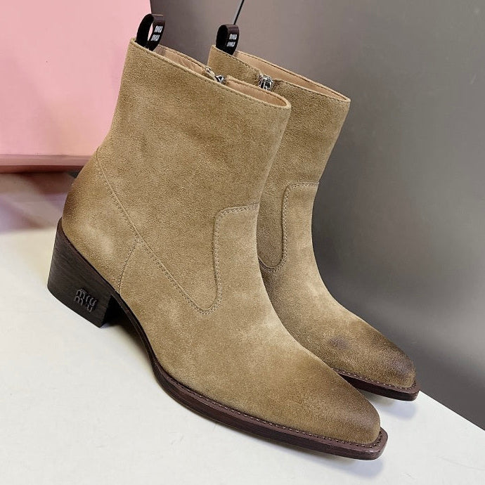 Miu Miu 2026 Western Ankle Boots Suede Leather 994192
