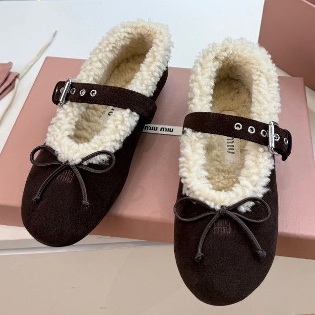 Miu Miu 2026 Shearling Ballet Flats Suede 994179