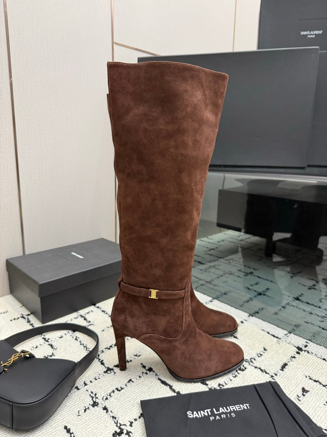 YSL 2026 Knee-High Boots 105mm Suede Leather 197301
