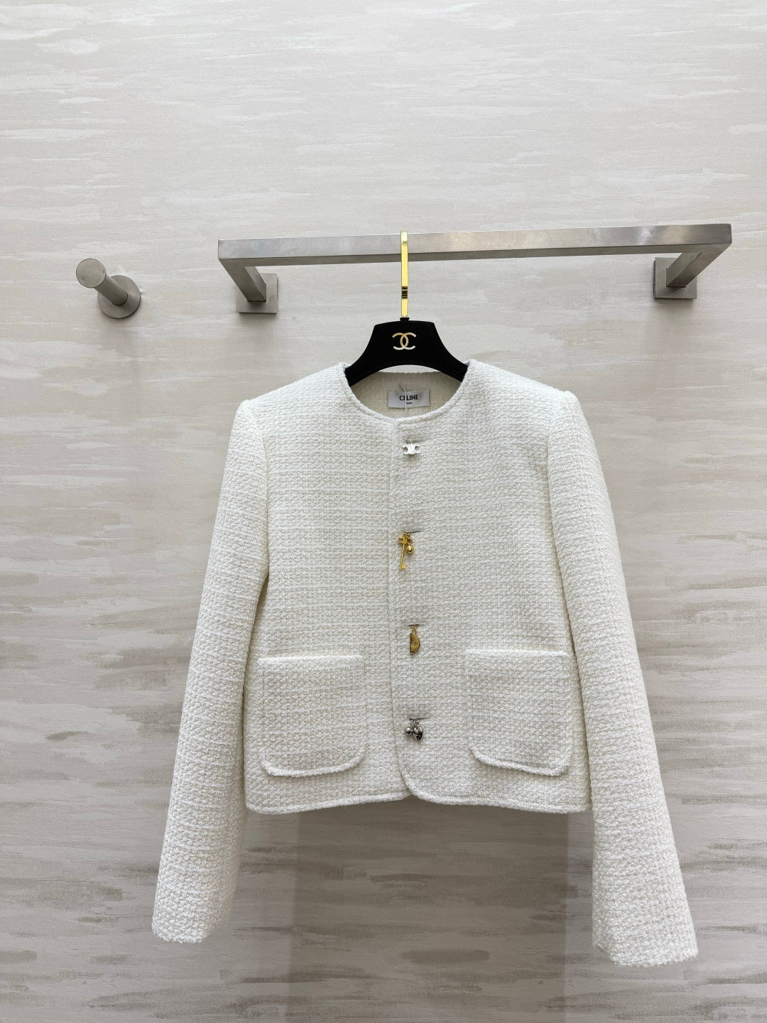 Celine 2026 Jacket White And Black Tweed Fabric 431317