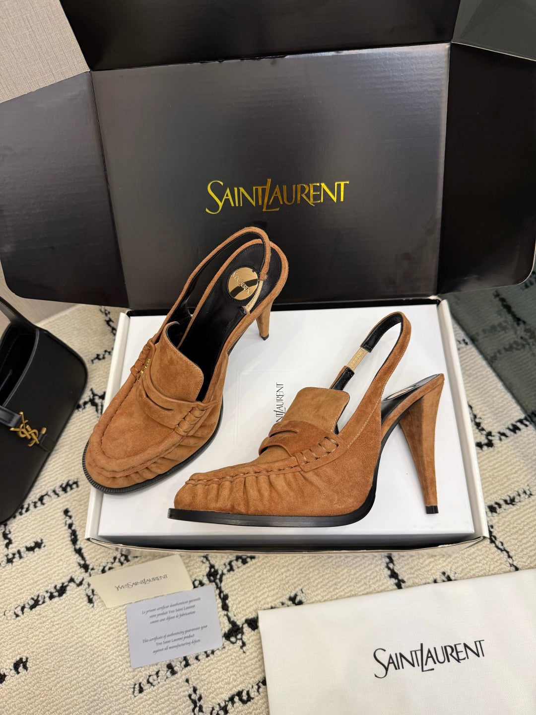 YSL 2026 Le Loafer Cassandre Slingback 105mm Suede Leather 203261