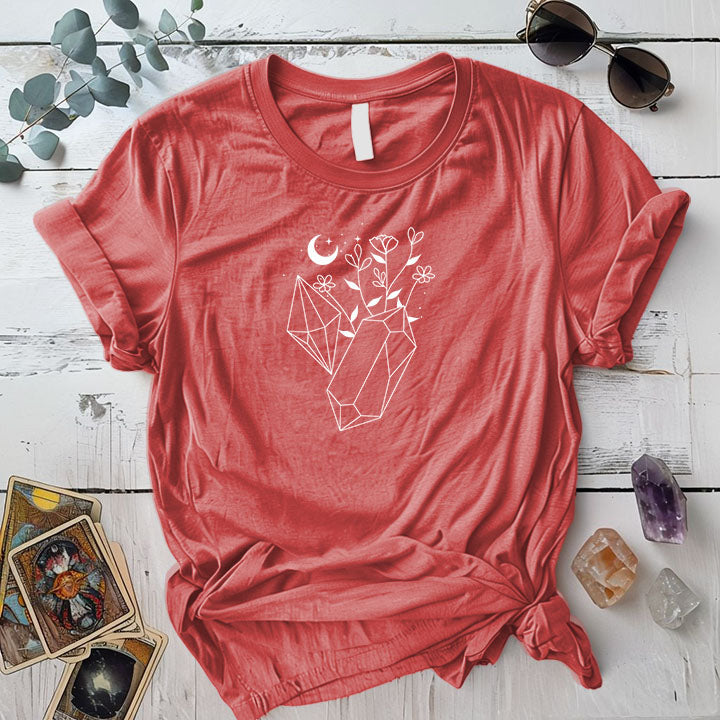 Crystals And Flowers T Shirt Indigo Blue Mockup
