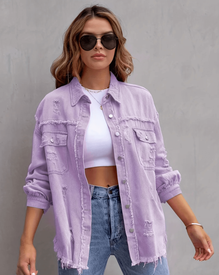 CYA - RIPPED OVERSIZED DENIM JACKET #VEV40038