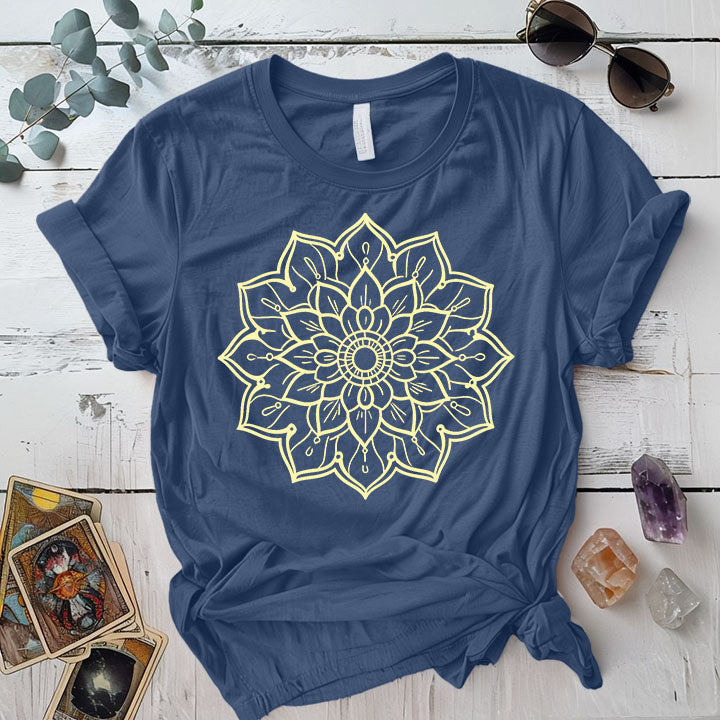 Golden Mandala T-Shirt Mockup indigo-blue