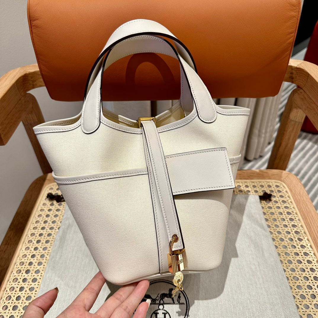 High-end Hermes 2026 Picotin Lock 18 Pocket Bag Canvas/Swift Calfskin 1