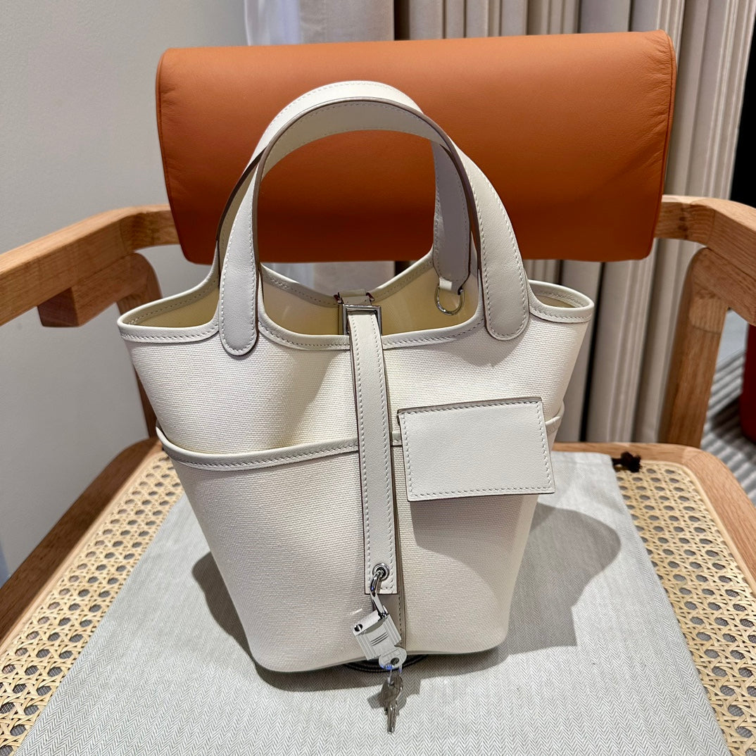High-end Hermes 2026 Picotin Lock 18 Pocket Bag Canvas/Swift Calfskin 1