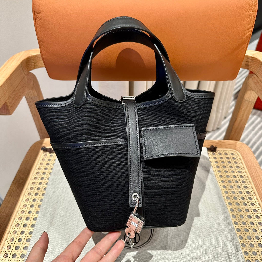 High-end Hermes 2026 Picotin Lock 18 Pocket Bag Canvas/Swift Calfskin 1