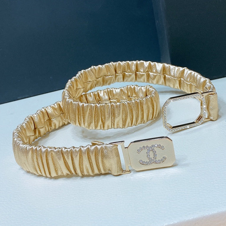Chanel 2026 Rhinestone Square Buckle Belt 20mm Calfskin 208816