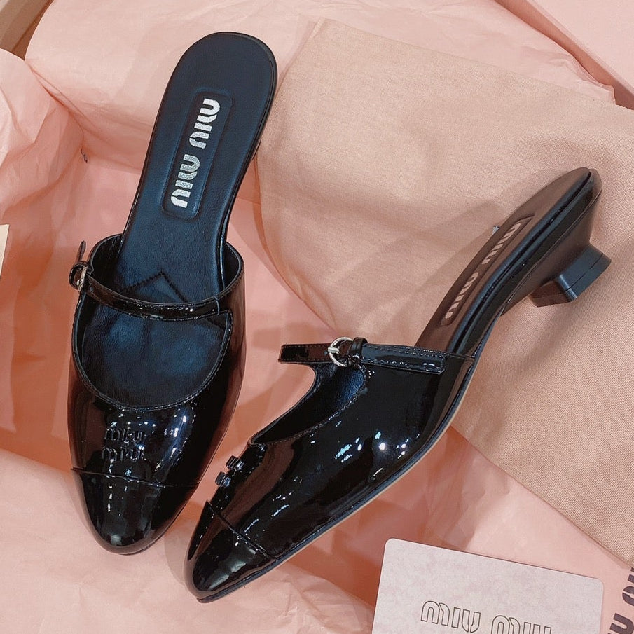 Miu Miu 2026 Horizontal Strap Mule Patent Leather 155504