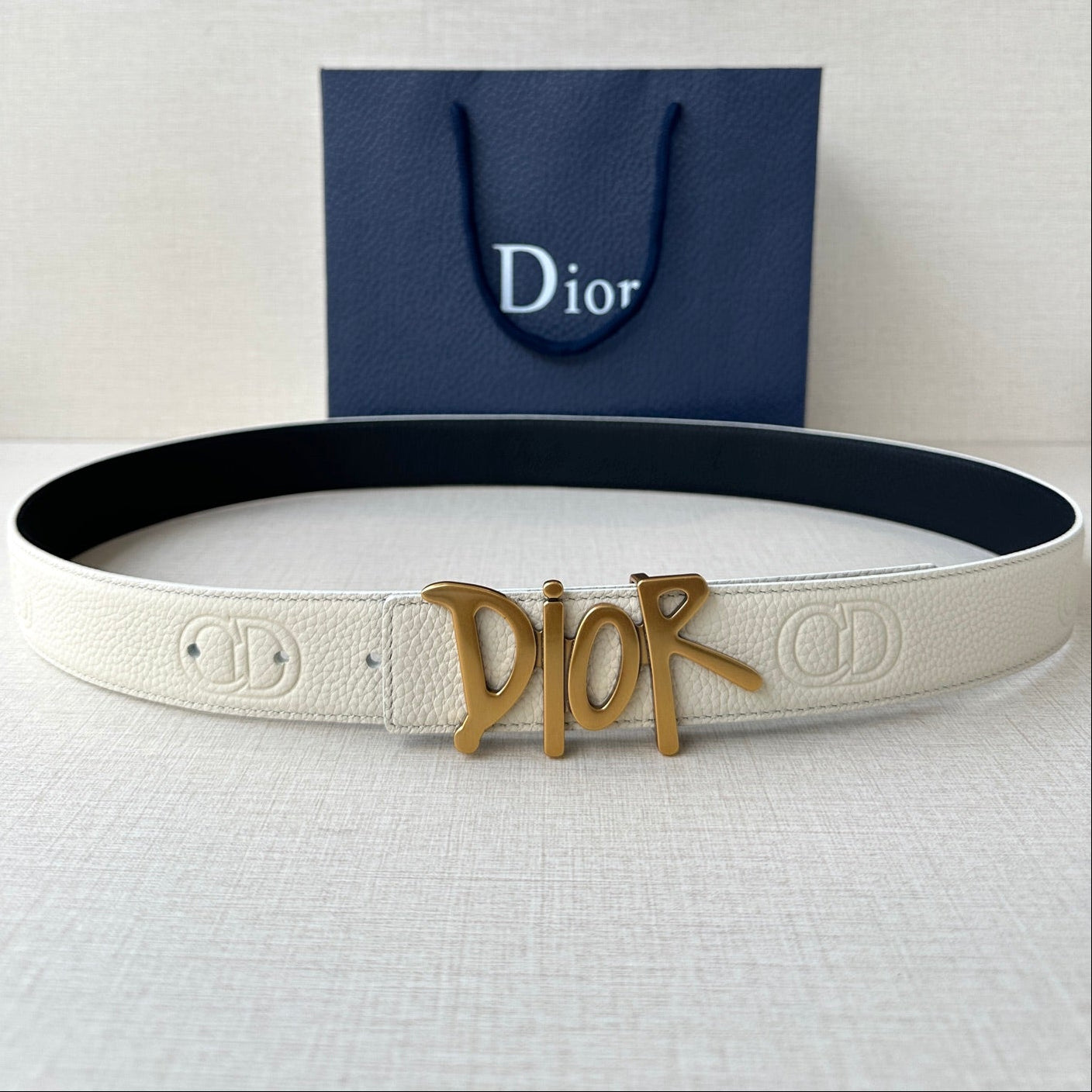 Dior 2026 Shawn Stussy Reversible Belt 35mm Calfskin