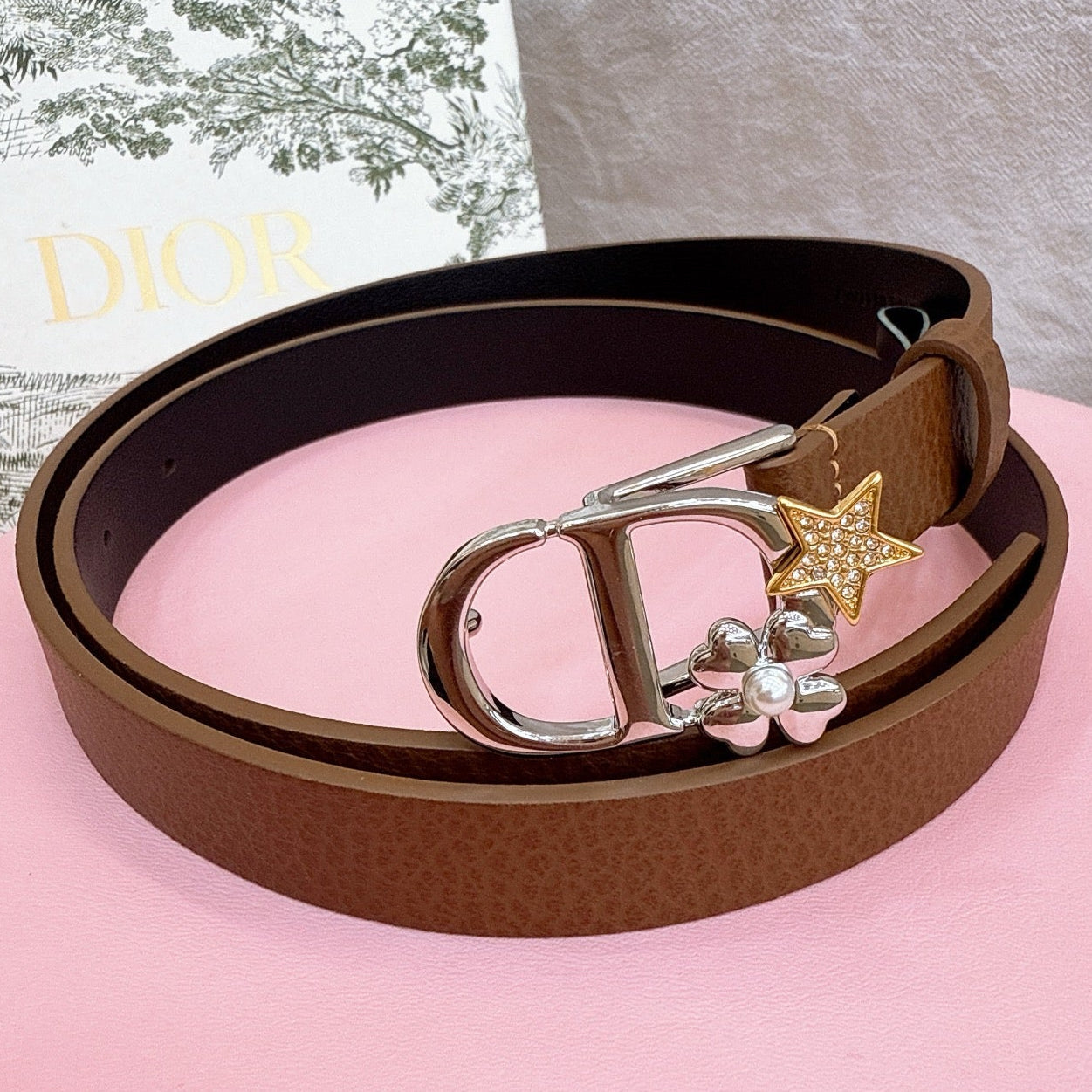 Dior 2026 Lucky Montaigne Star Belt 20mm Suede Calfskin 193836