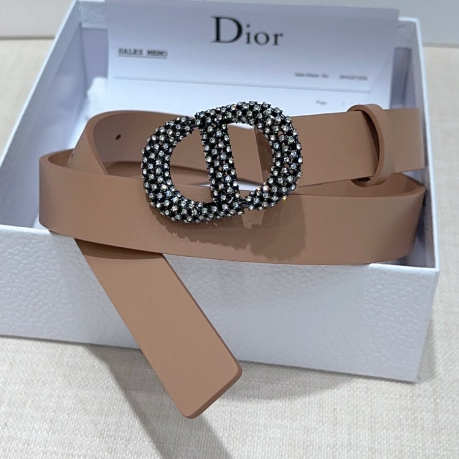 Dior 2026 Rhinestones Buckle Belt 25mm Cowhide 196490