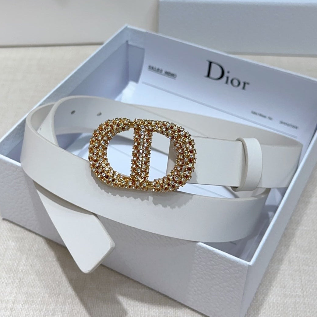 Dior 2026 Rhinestones Buckle Belt 25mm Cowhide 196490