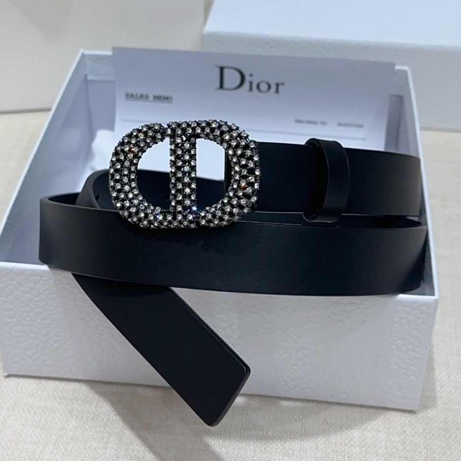 Dior 2026 Rhinestones Buckle Belt 25mm Cowhide 196490