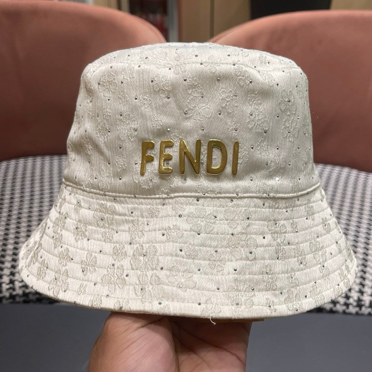 Fendi Rhinestone Embroidered Fabric Bucket Hat 491651