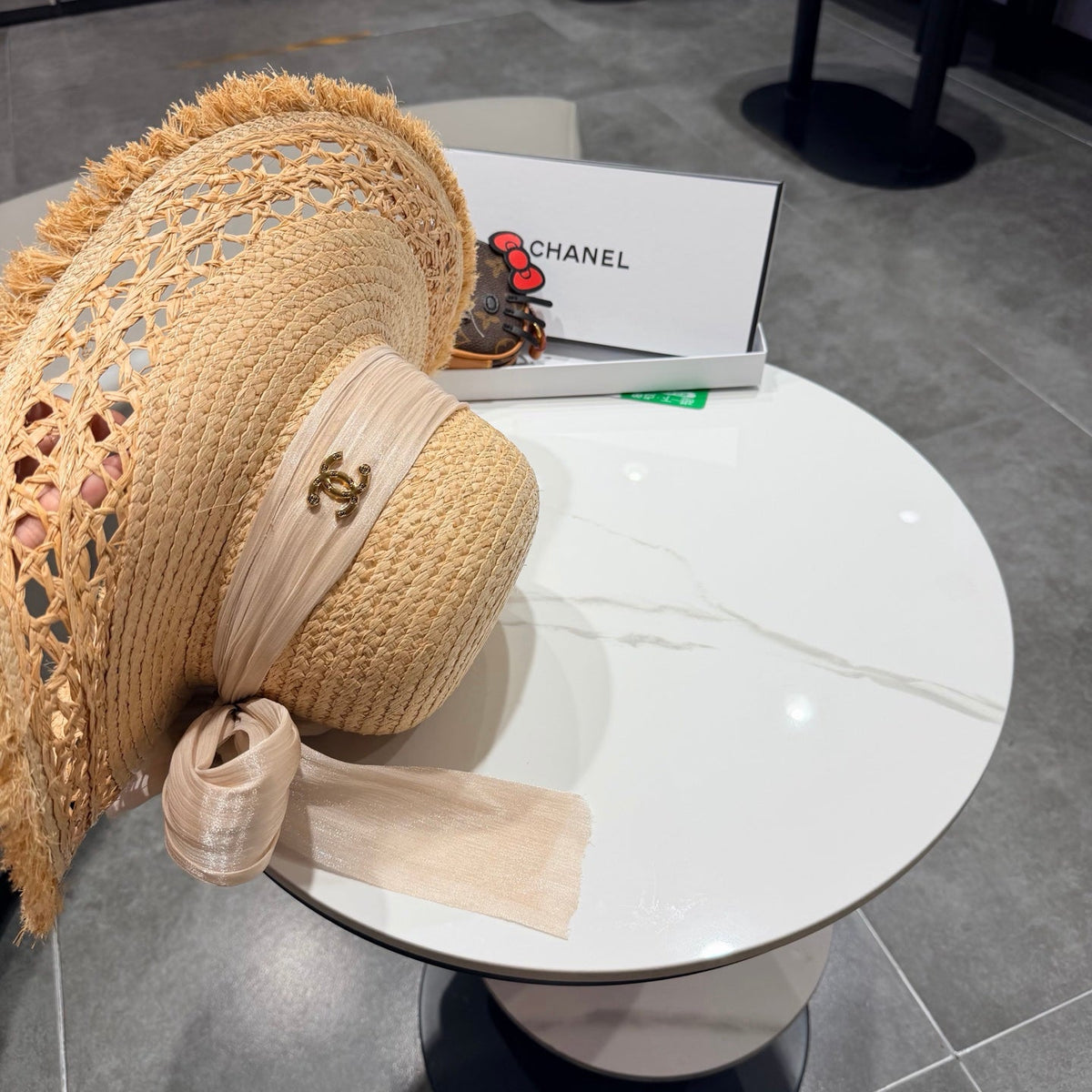 Chanel Raffia Sun Hat With Silk Ribbon 219110