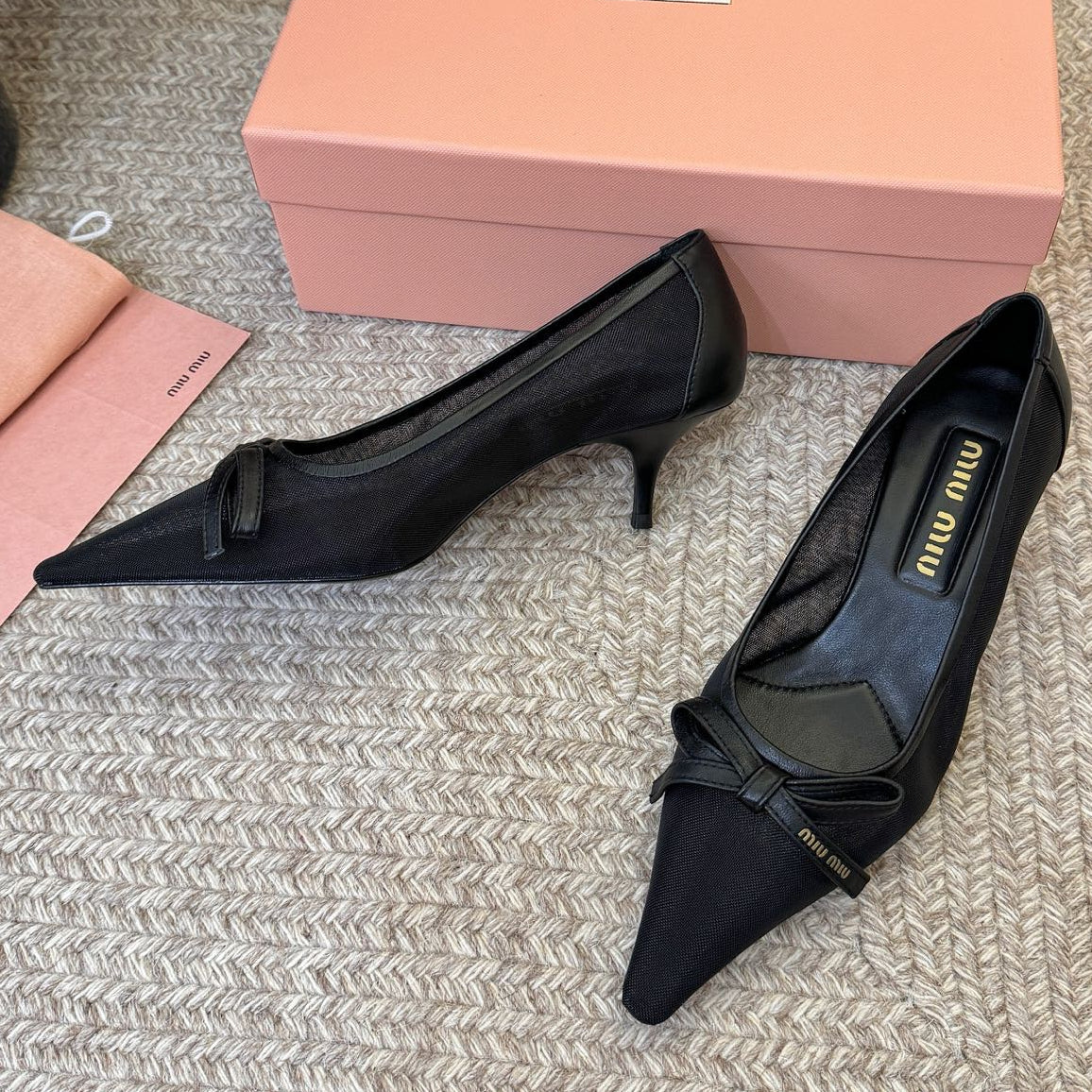 Miu Miu 2026 Pointed Toe High Heels Shoe 45mm Mesh 970396
